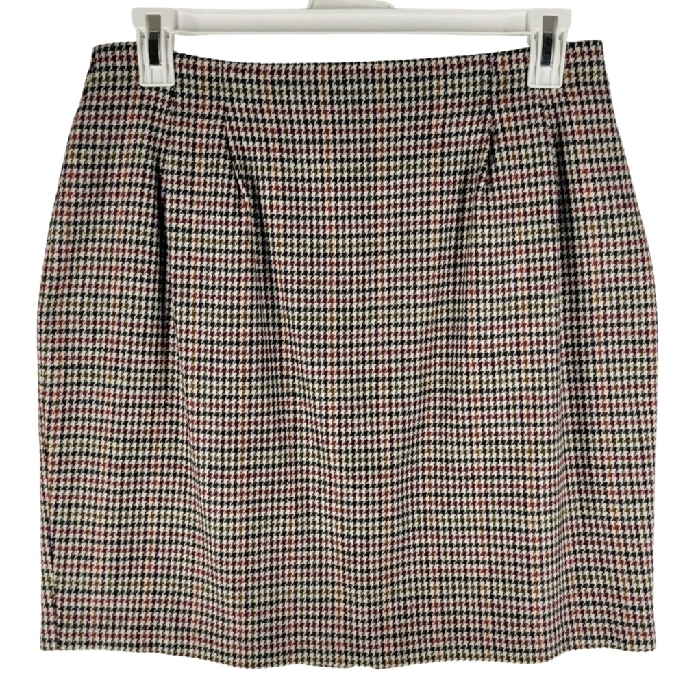 Vintage 80s Sellecca Womens Mini Skirt 16‎ USA Wool Blend Houndstooth Academia
